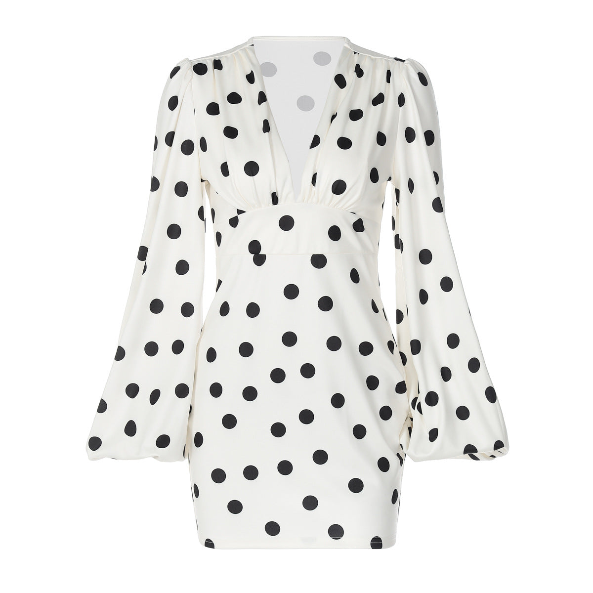 Women's Polka Dot Deep V Long Sleeve Bodycon Mini Dress