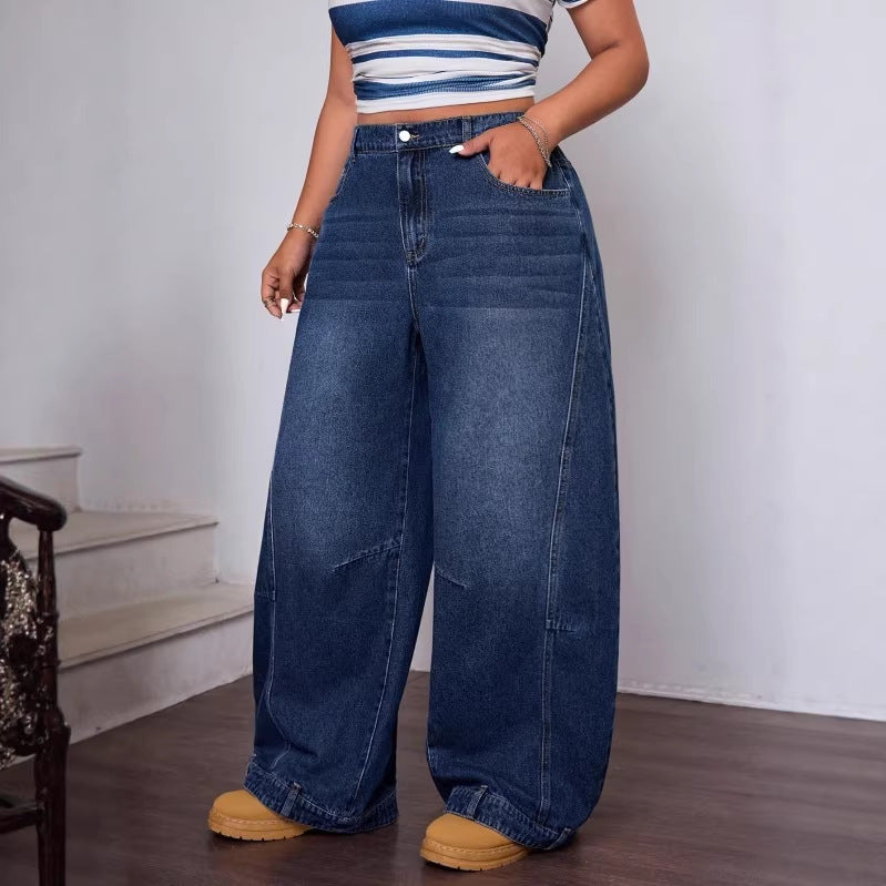 Women's Plus Size Washed Wide-Leg Jeans