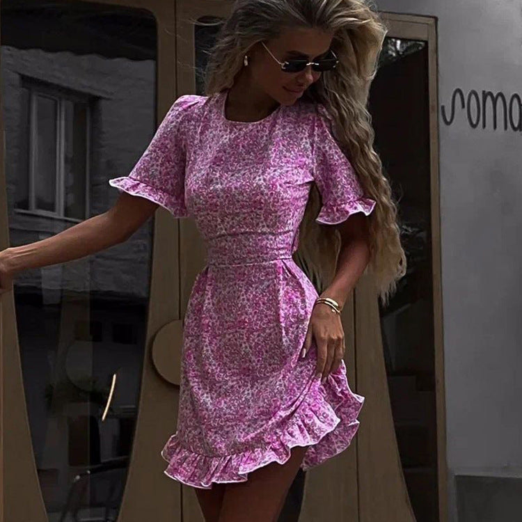 Floral Backless A-Line Mini Dress