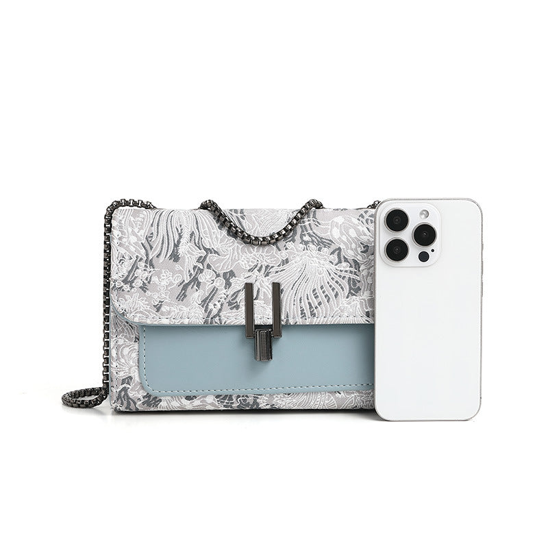 Embroidered Chain Square Crossbody Bag