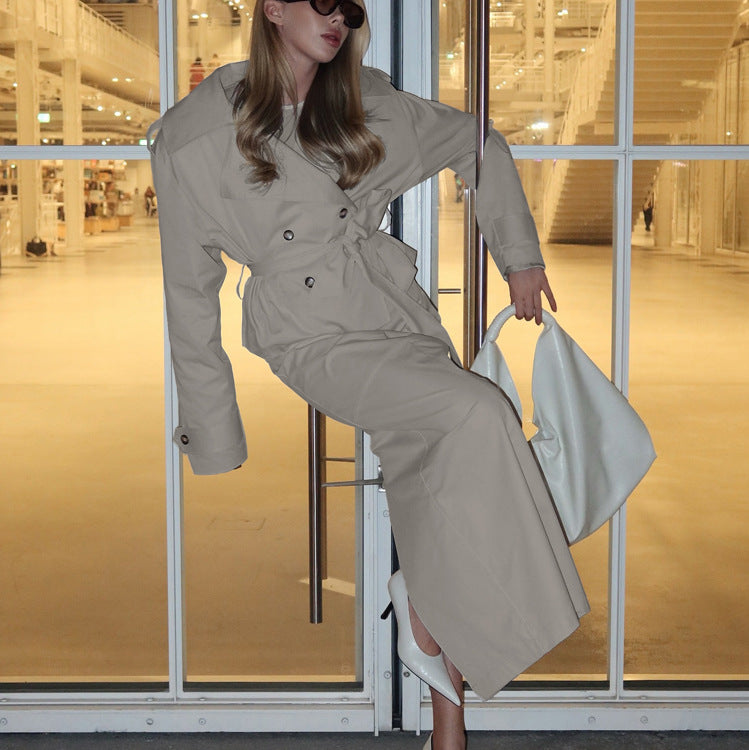 Women's Polo Trench Coat & Skirt Set