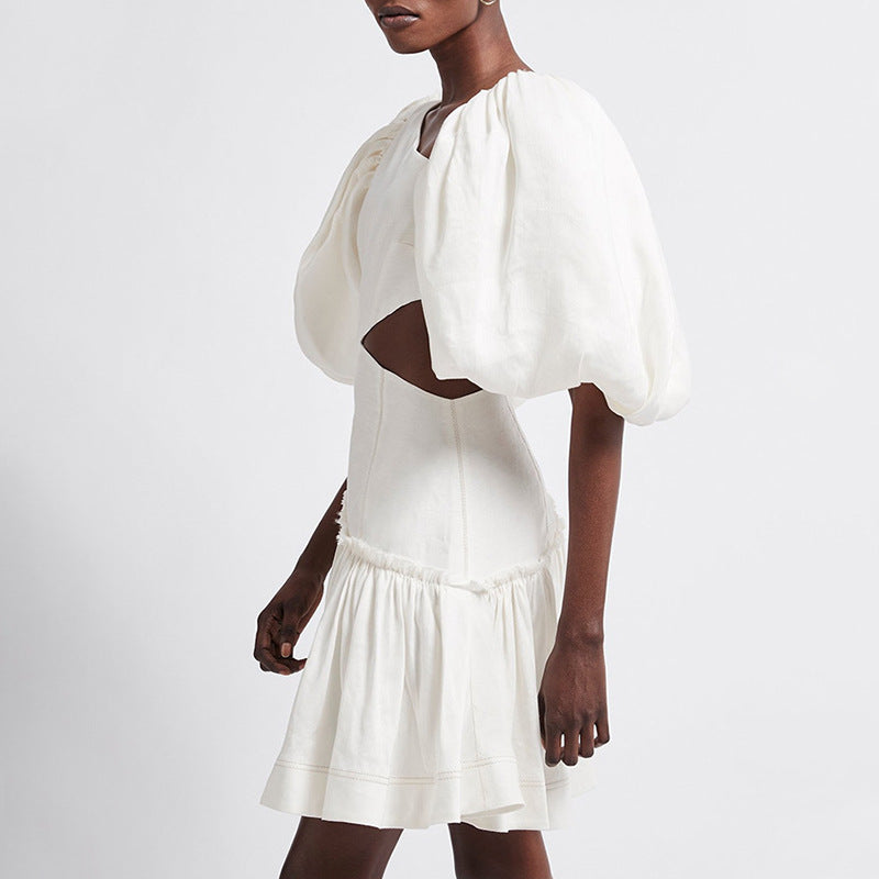 Women's Ruffle Puff-Sleeve Vacation Mini Dress