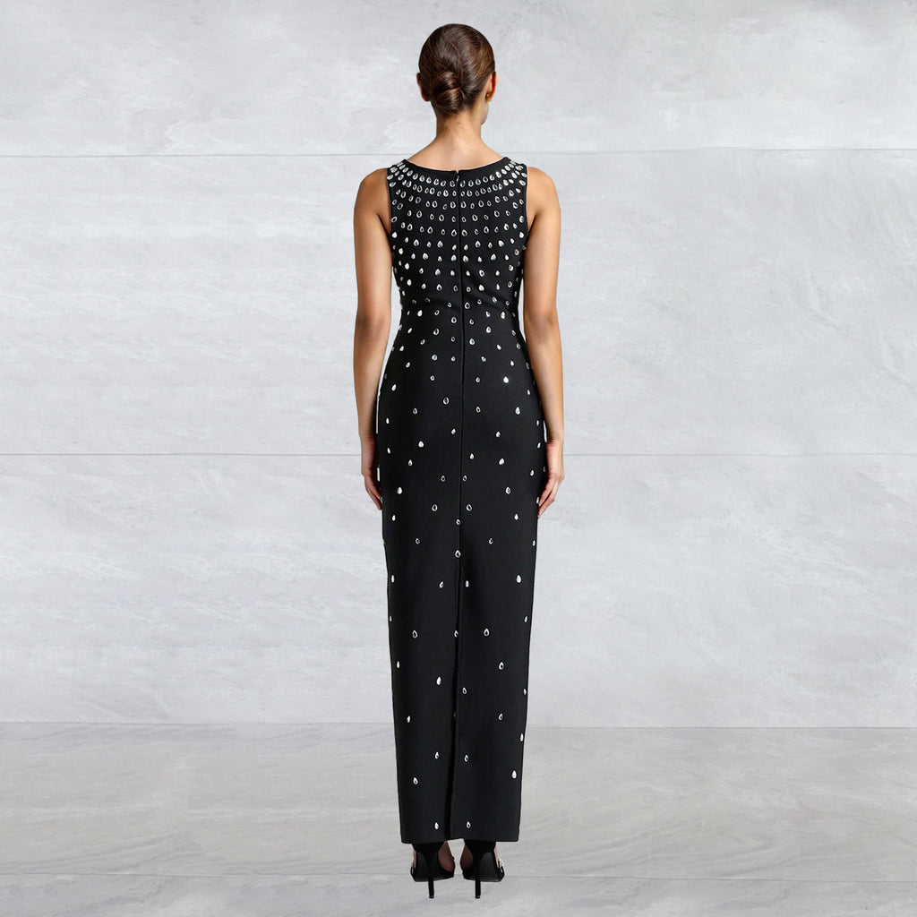 Wear Drilling U Collar Sleeveless Sheath Tight Dress