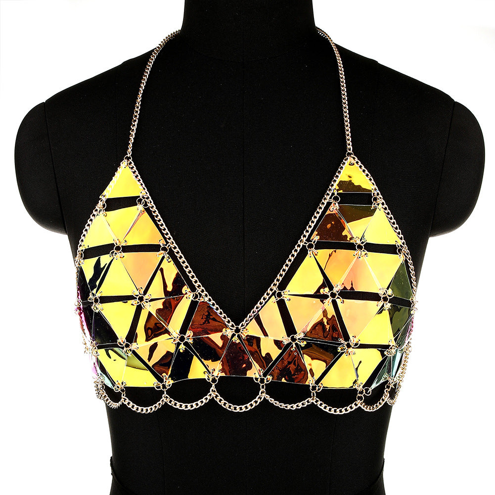 Women’s Metallic Chain Halter Festival Crop Top