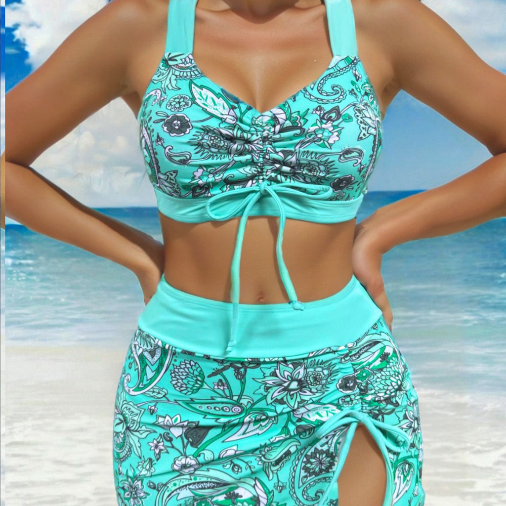 Printed Drawstring One-piece Swimwear