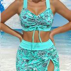 Printed Drawstring One-piece Swimwear