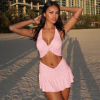 Women's Women Clothing Summer Sexy Twisted Lace Up Vest Slim Skirt Set