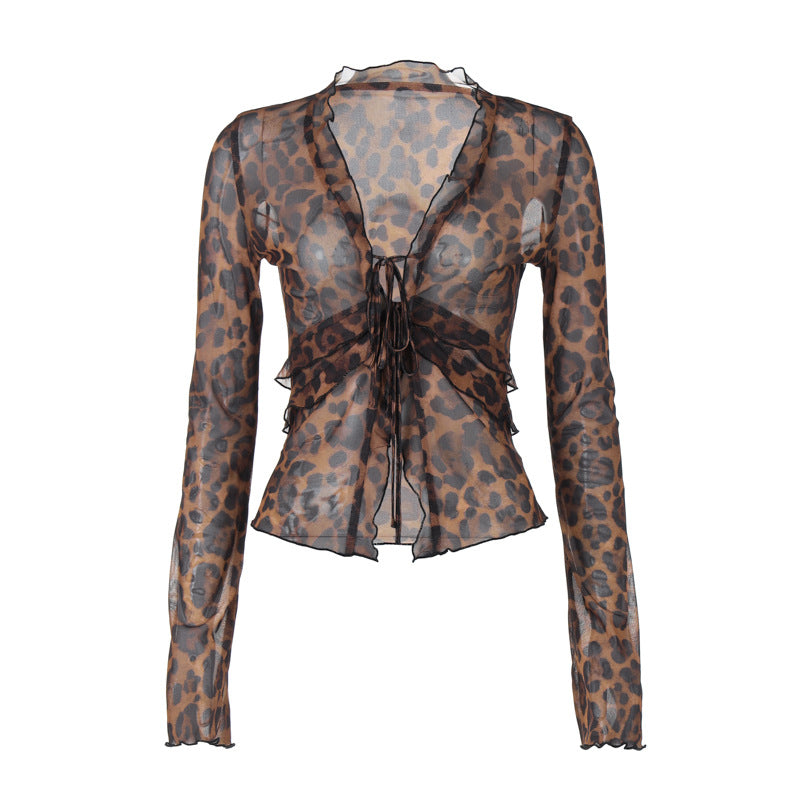 Women’s Sheer Mesh Lace Up Top