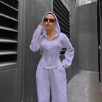 Spring Autumn Trendy Hooded Cardigan Slim Fit Casual Two-Piece Set