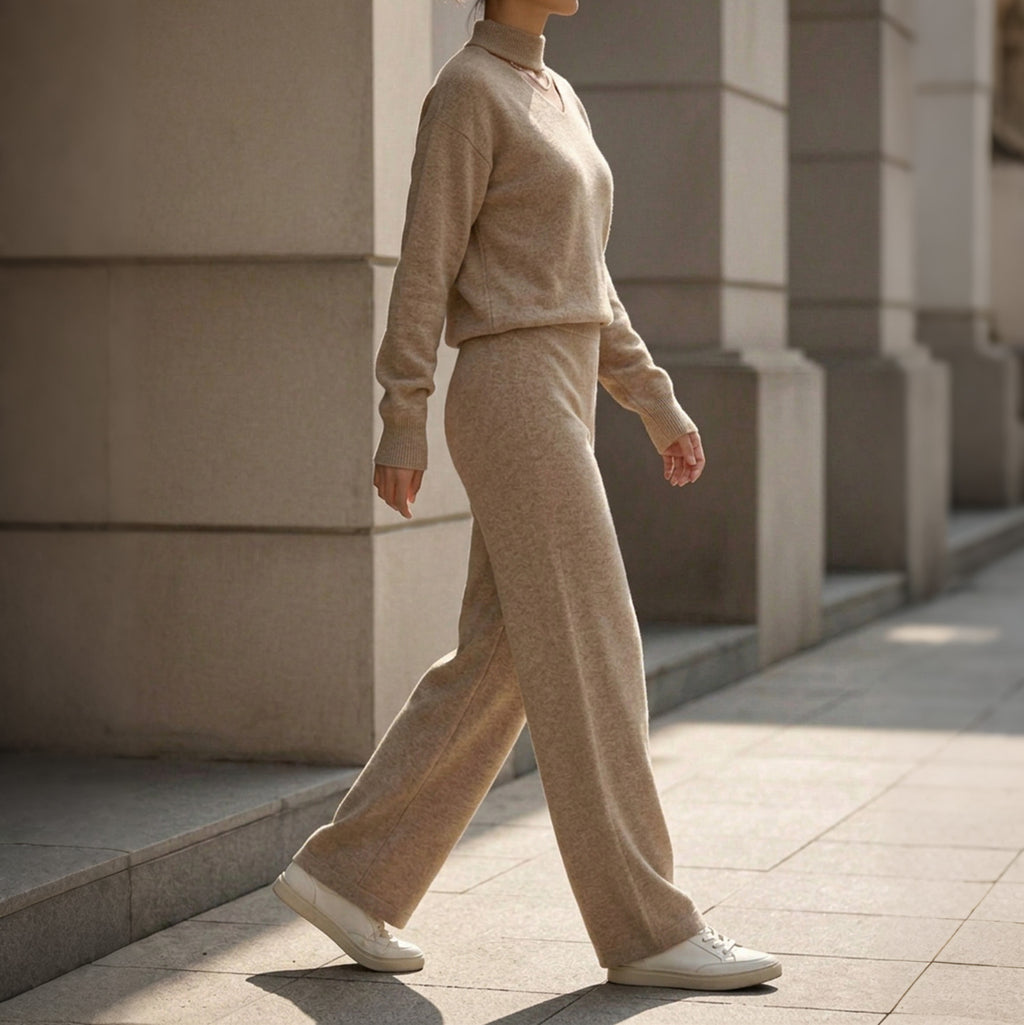 Women's Draped Wide-Leg Pants and Knit Top Set