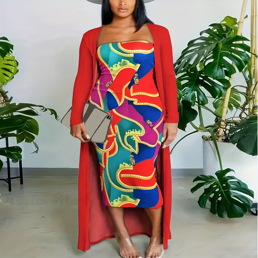 Women's Plus Size Spring Autumn Dress Two-Piece Set