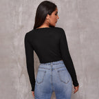 Women's V Neck Long Sleeved T Shirt Casual Simple Design Bottoming