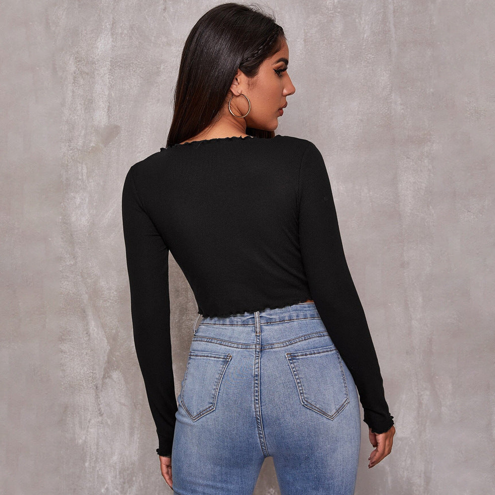 Women's V Neck Long Sleeved T Shirt Casual Simple Design Bottoming
