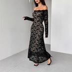 Lace Slim V-Neck Maxi Dress