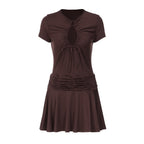 Short-Sleeve Cutout Tie-Front Dress