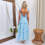 Women's Summer Women Clothing Solid Color Elegant Graceful Ruffled Dress