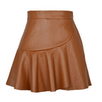 High Waist Ruffles Irregular Asymmetric Leather Faux Skirt