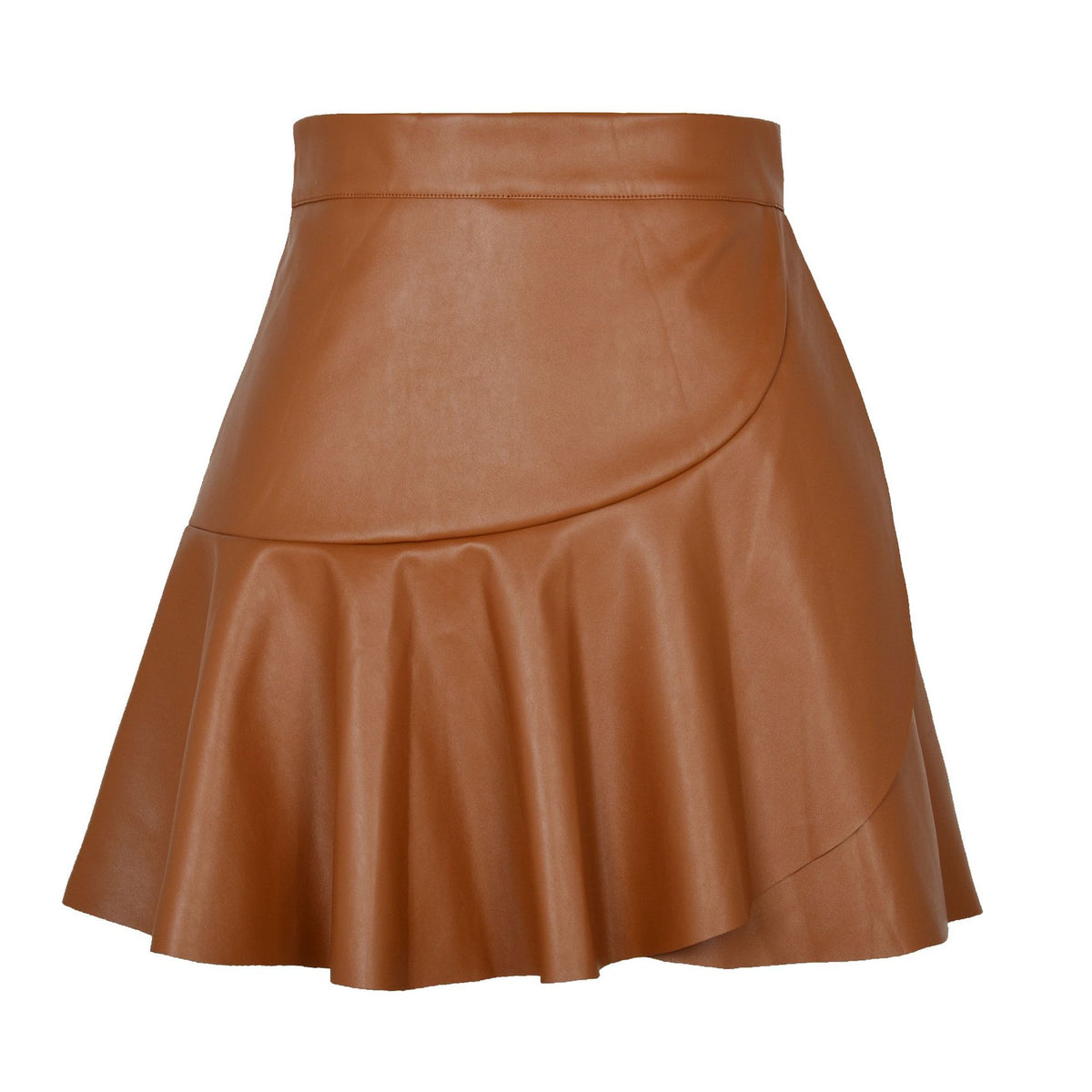 High Waist Ruffles Irregular Asymmetric Leather Faux Skirt