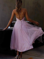 Lace-Up Backless Cami A-Line Midi Dress