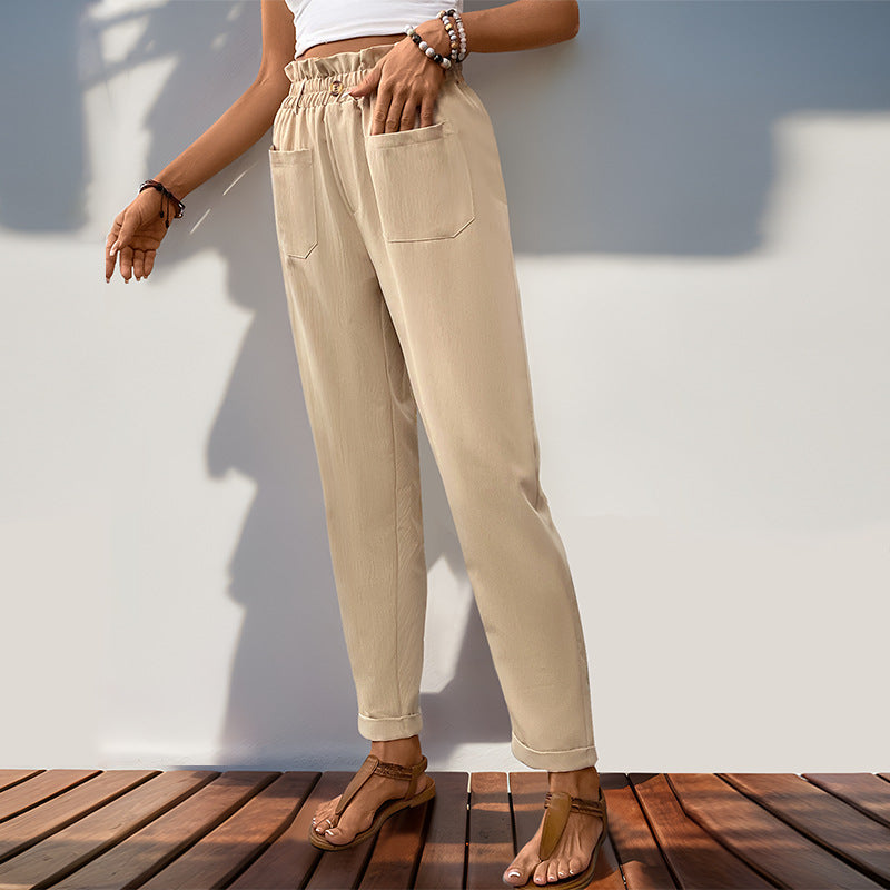 High Waist Solid Color Tapered Pants