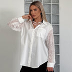 Women's Hollow Out Cutout Backless Long Sleeve Collared Office Shirt