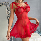 Cute Petal Lace up Large with Fairy Flying Vacation Suspender Sexy See through Sexy Lingerie for Women