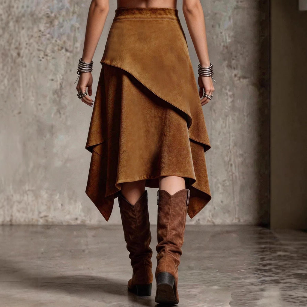 Women's Asymmetric Suede Skirt