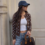 Women's Brown Polka-Dot Knit Cardigan