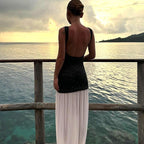 Color-Block Sequin Backless Sleeveless Bodycon Maxi Dress