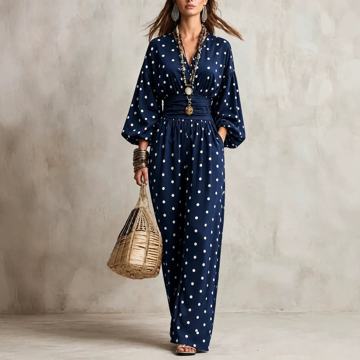 Women's Polka-Dot Wide-Leg Jumpsuit