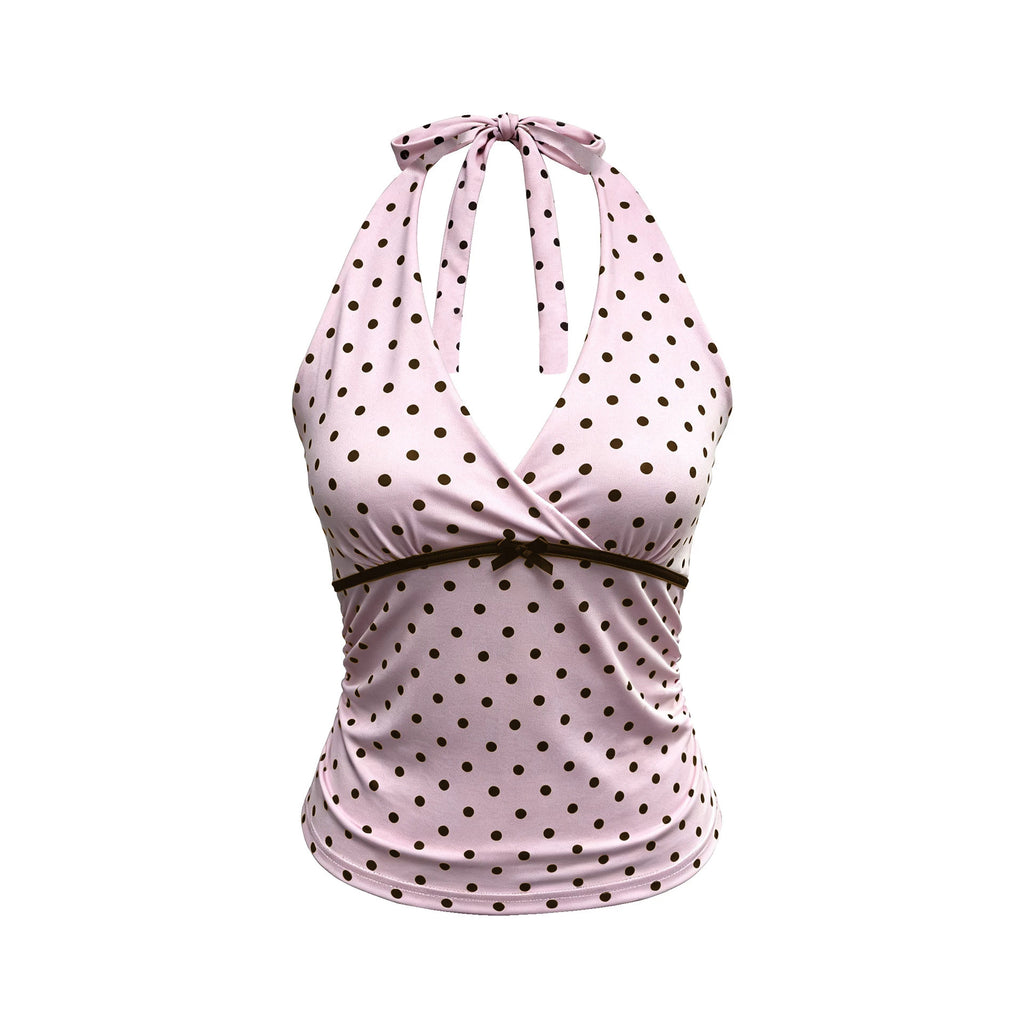 Women's Polka-Dot Pleated Halter Top