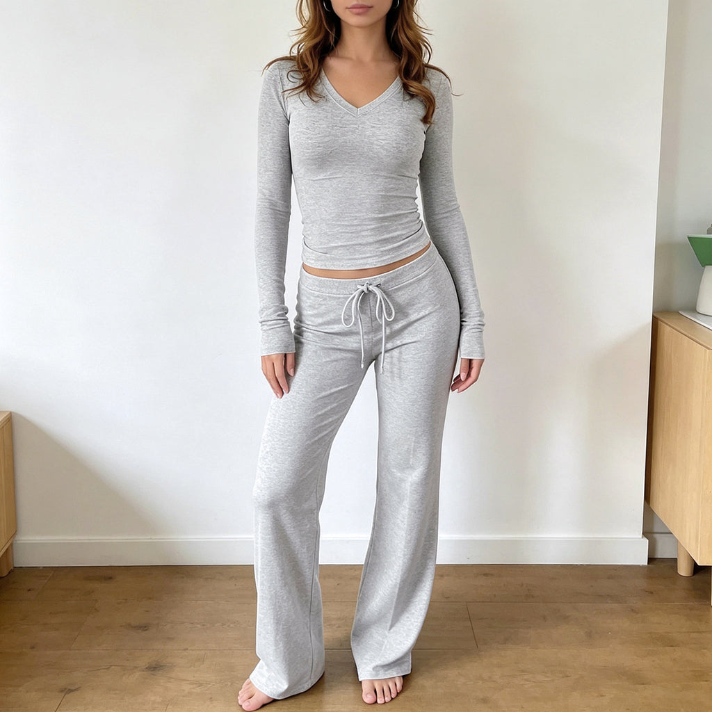 Women's V Neck Two-Piece Pajama Set