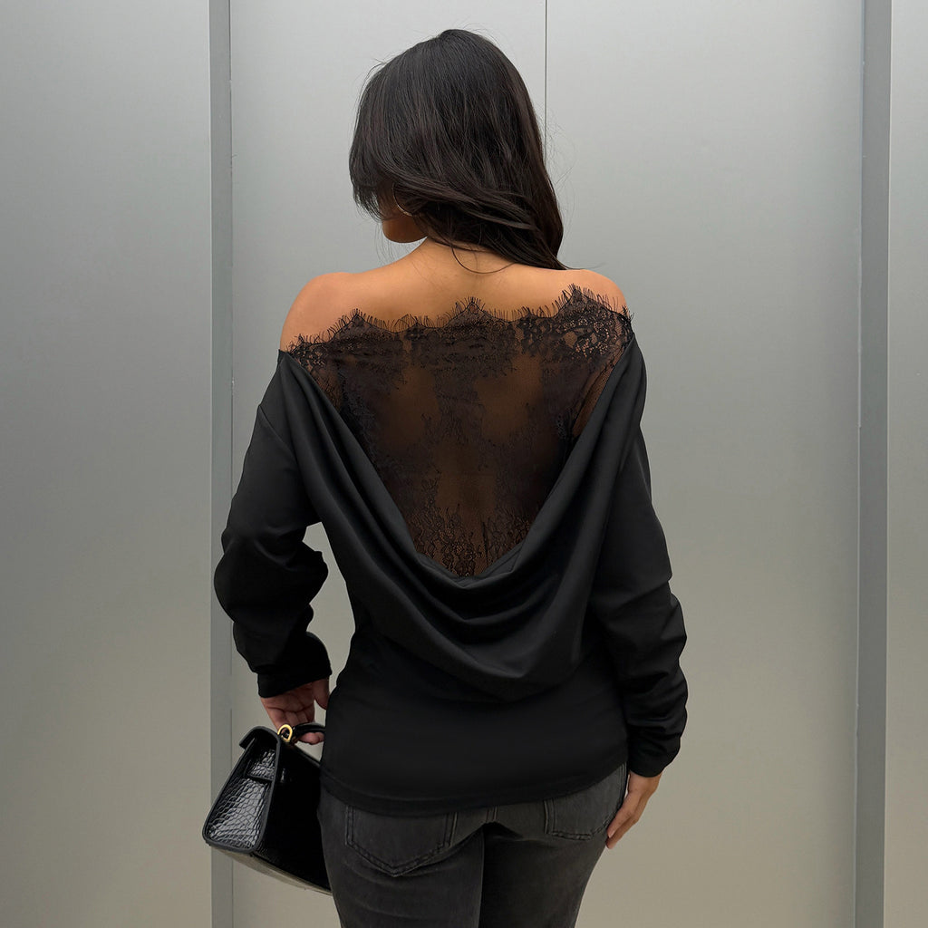 Black Sexy Lace Stitching Hollow Out CO out See through