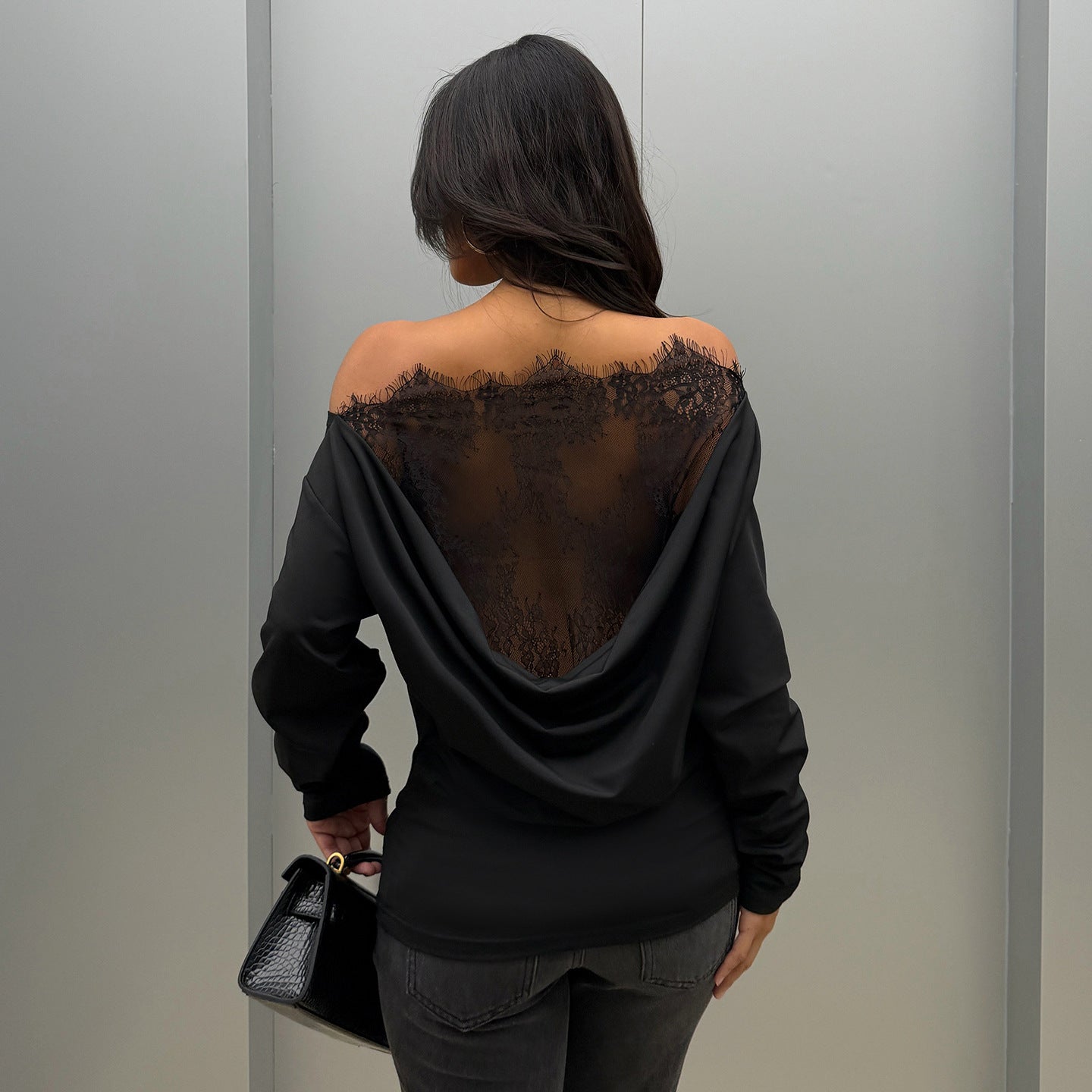 Black Sexy Lace Stitching Hollow Out CO out See through