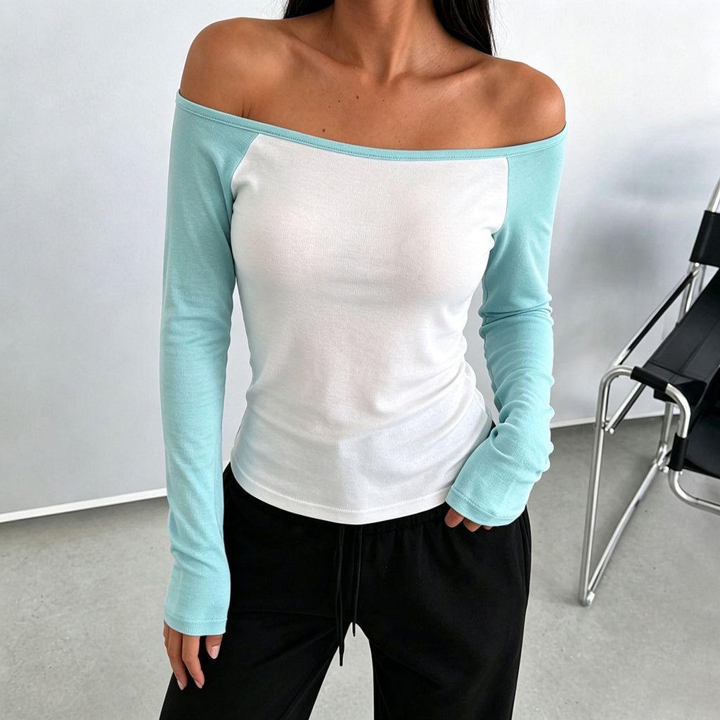 Autumn Winter Contrast Color Striped Long Sleeved Top Basic