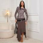 Women's Autumn Sexy Slim Zebra Pattern Long Sleeved Top