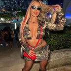 Women's 's Camouflage Spring Summer Shirt Collar Lace Up Long Sleeve Short