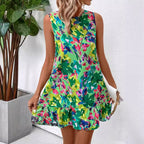 Floral Print Sleeveless Ruffle Dress