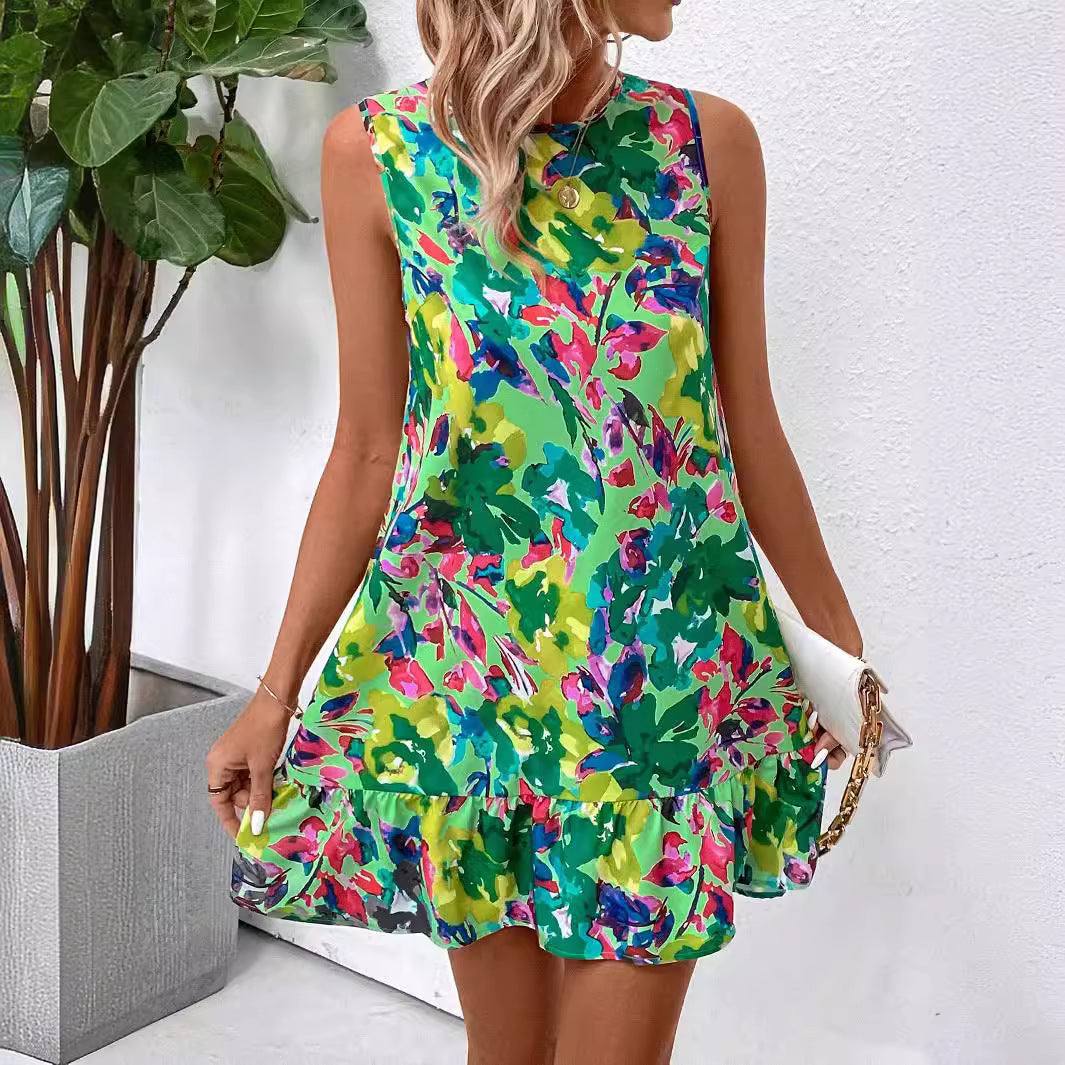 Floral Print Sleeveless Ruffle Dress