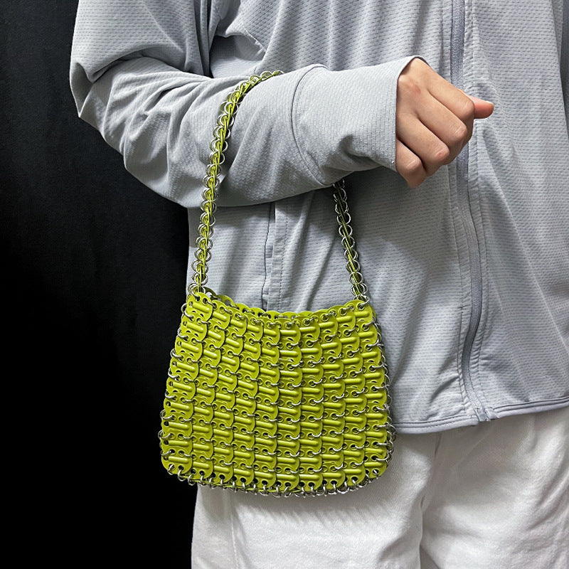 Women's Green Beaded Chain Shoulder Bag