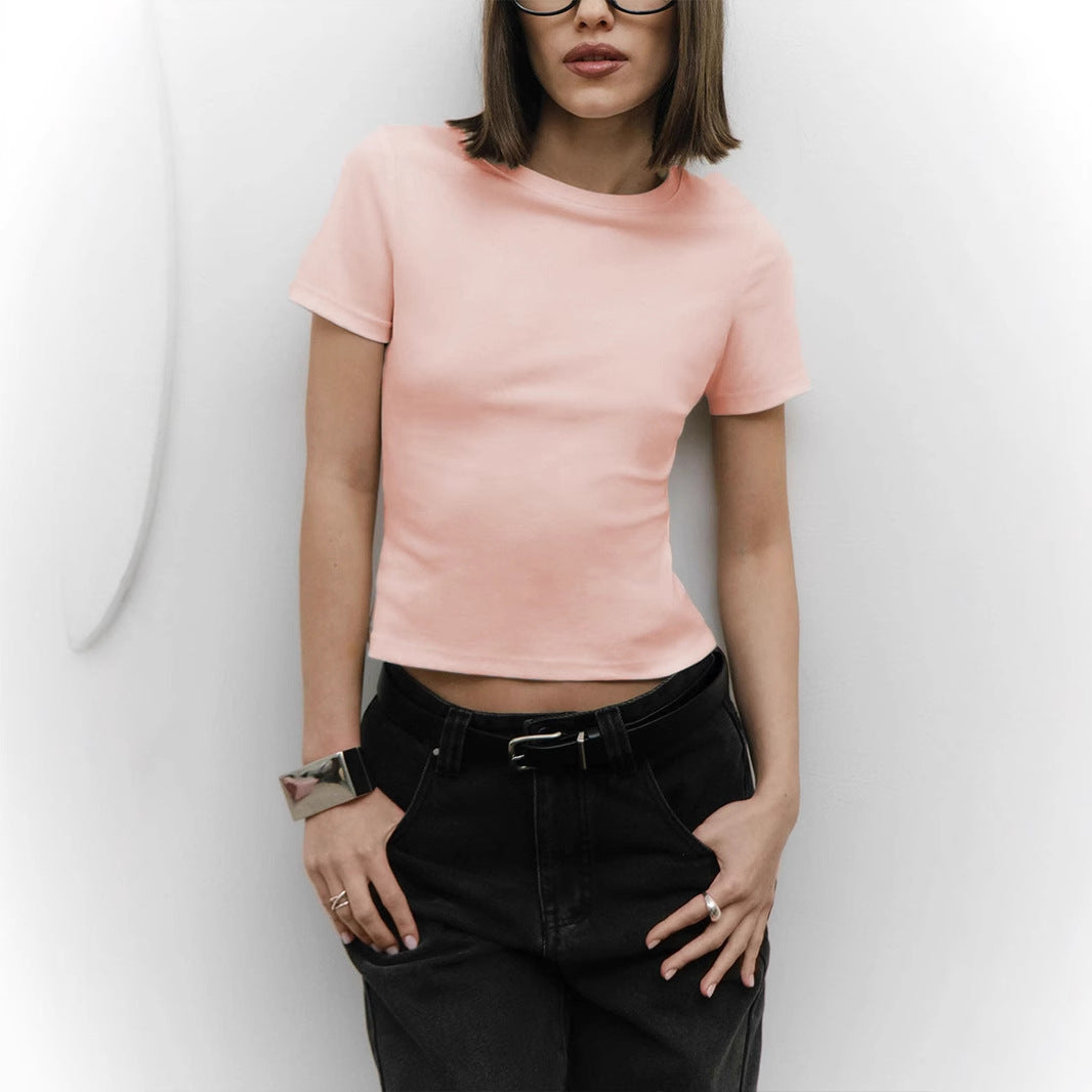 Women's Cropped Short-Sleeve T-Shirt – Slim Fit Crew Neck