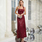 Women's Backless Lace-Up Sequin Evening Dress