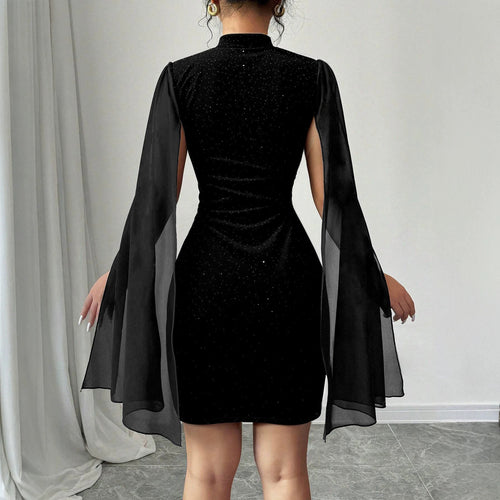 Women's Black Velvet Turtleneck Sheath Dress