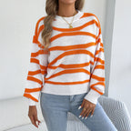 Women Clothing Autumn Winter Color Contrast Striped Lantern