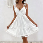 Women’s Deep-V Lace-Up Backless Dress