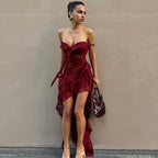 Women's Lace Asymmetric Ruffled Bodycon Maxi Dress