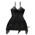 Eyelash-Lace Cinched-Waist Babydoll Lingerie