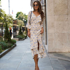 Asymmetric Floral V-Neck Dress