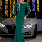 Women's One-Shoulder Sequin Long-Sleeve Maxi Evening Dress