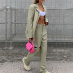 Women's Striped Jacket & Trousers Set